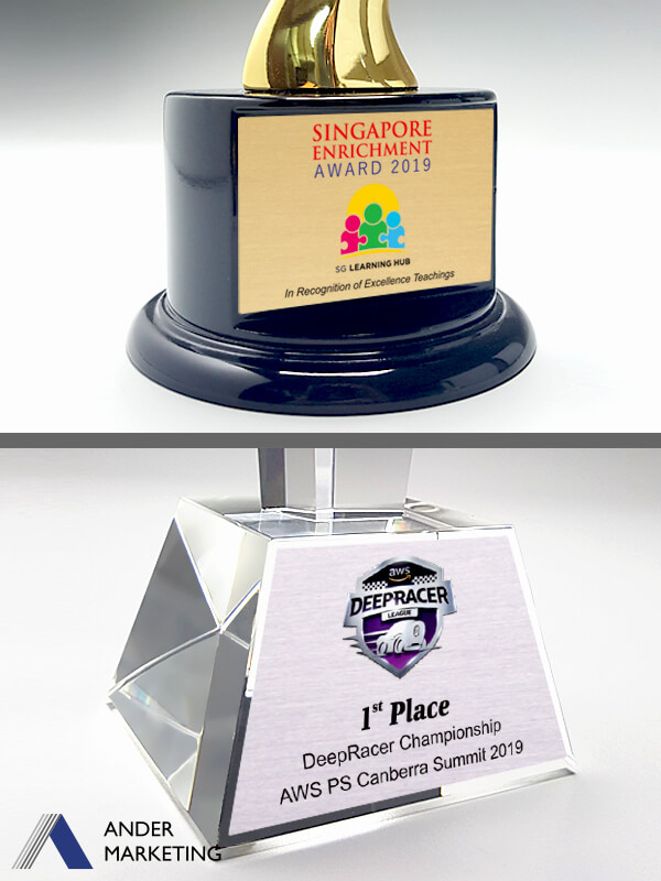 Finishing options for trophies and plaques Ander Marketing Singapore
