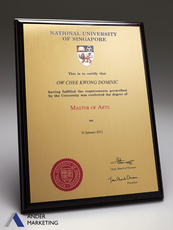 PWCERT Wooden Certificate Plaques Ander Marketing Singapore